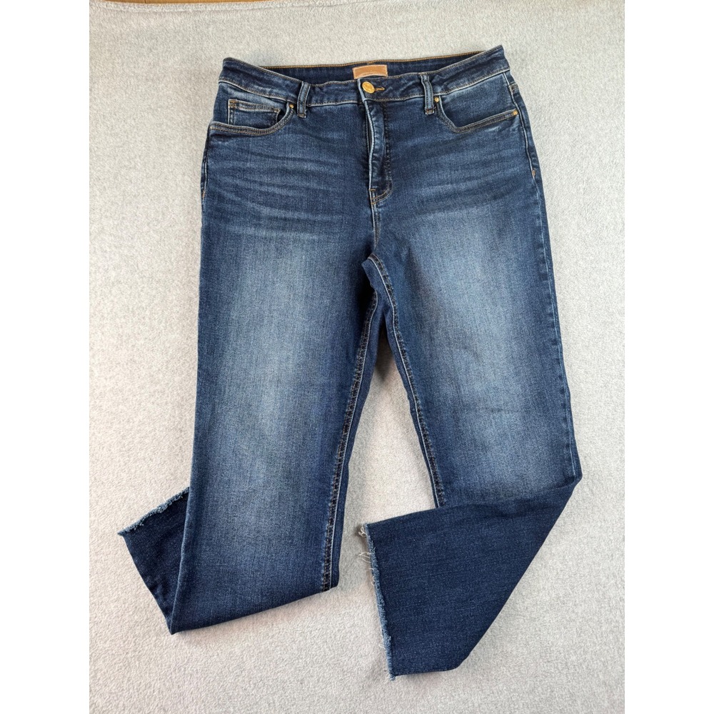KUT from the Kloth Rachael Fab Ab Mom Jeans High Rise Raw Hem Dark Wash 14